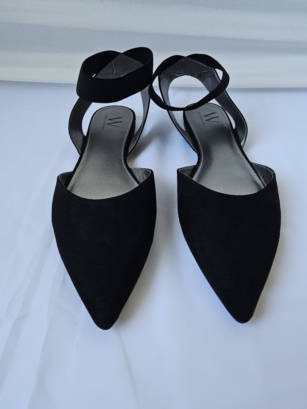 Worthington Black Faux Suede Pointed Toe Ankle Strap Flats - Chic & Minimalist - Picture 7 of 16